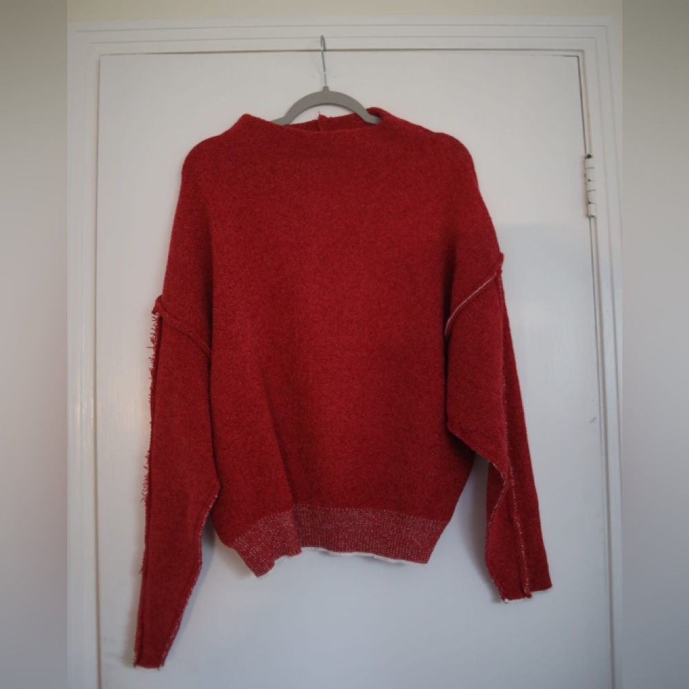 Zenana Red Exposed Seam Sweater